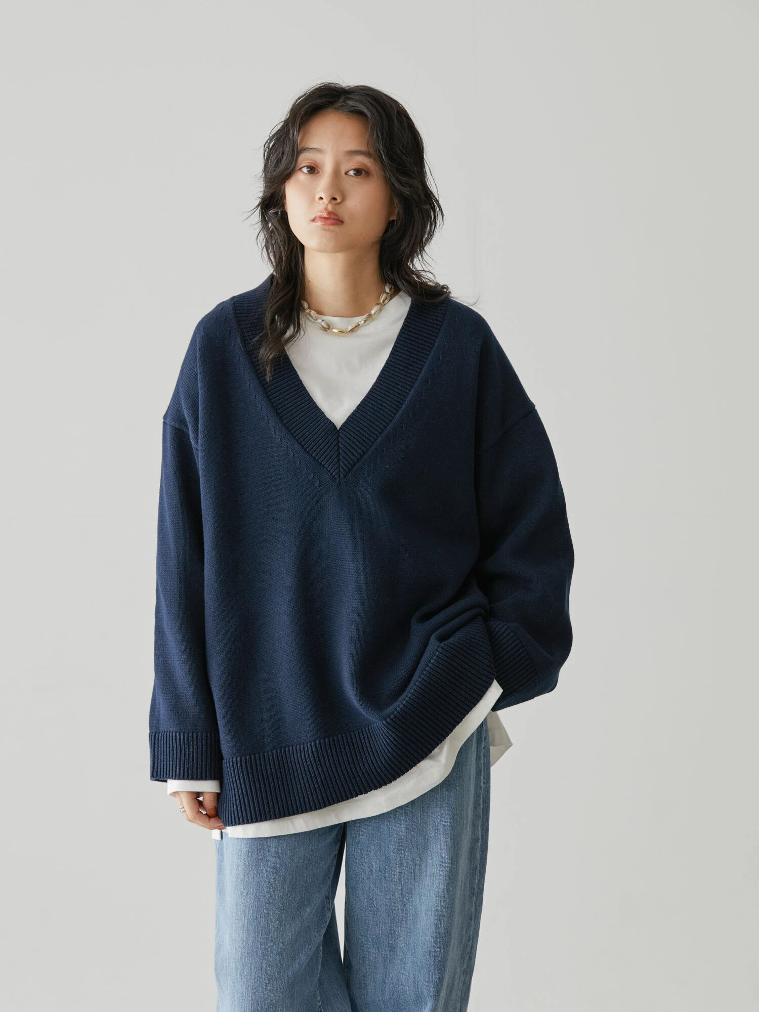 美品 enrica 22AW スラブヤーンピン付きVネックプルオーバーニット