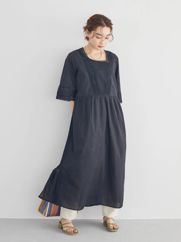 レース切り替えワンピース オフホワイト ブラック American Holic アメリカンホリック のレディースワンピース Ha22l0h1000 ファッション通販のstripe Club