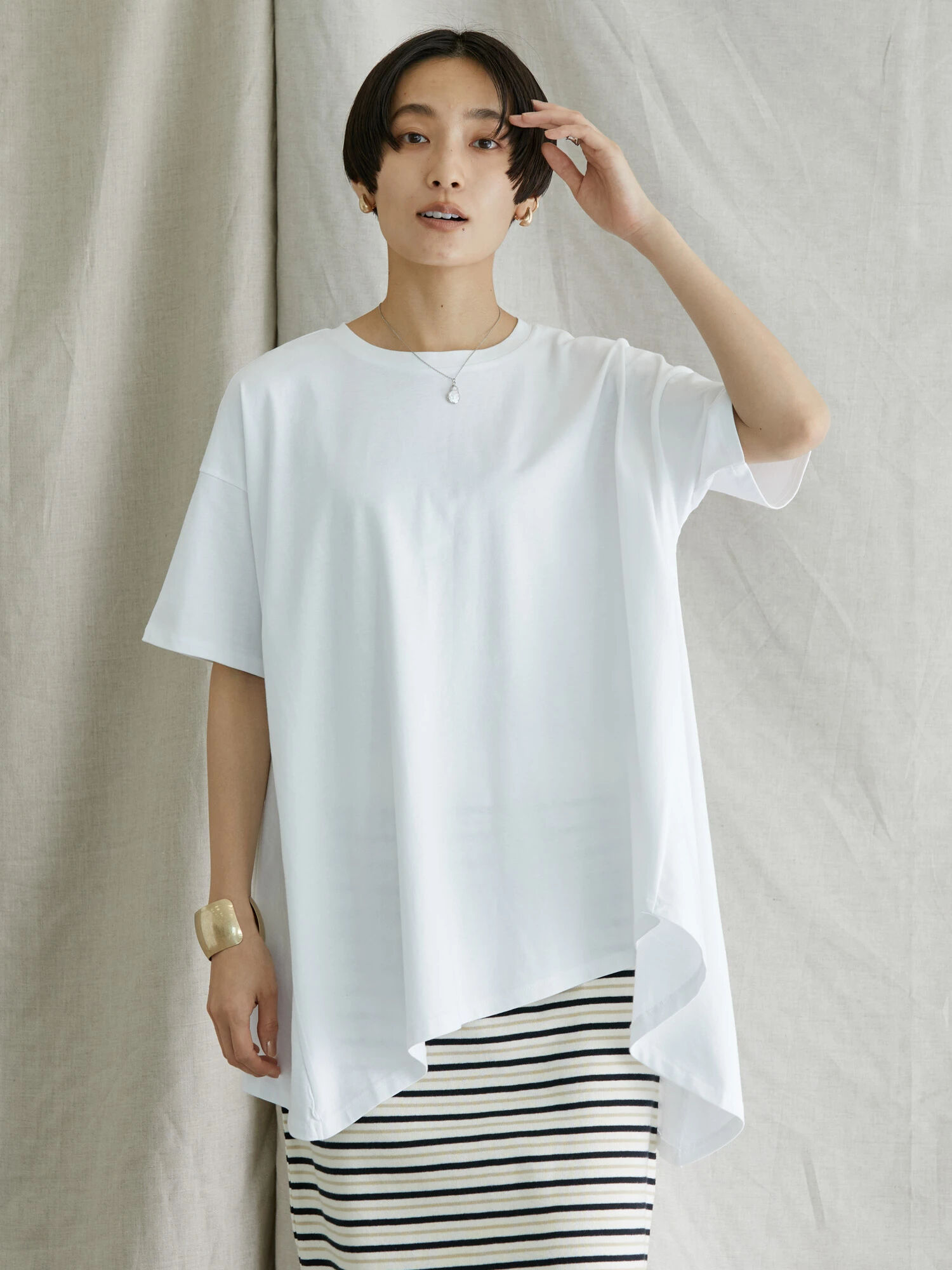 AMERI◆PUFF SLEEVE COMBINATION TOP ホワイト