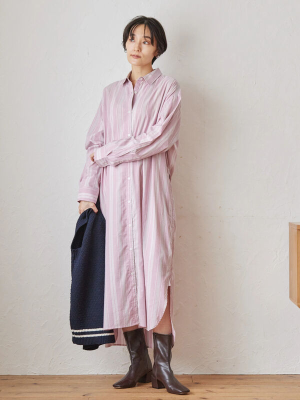 古着 ウエストリボンシャツワンピース アイボリー ブラウン ストライプアイボリー ストライプピンク American Holic アメリカンホリック のレディースワンピース Ha23l0h0540 ファッション通販のstripe Club