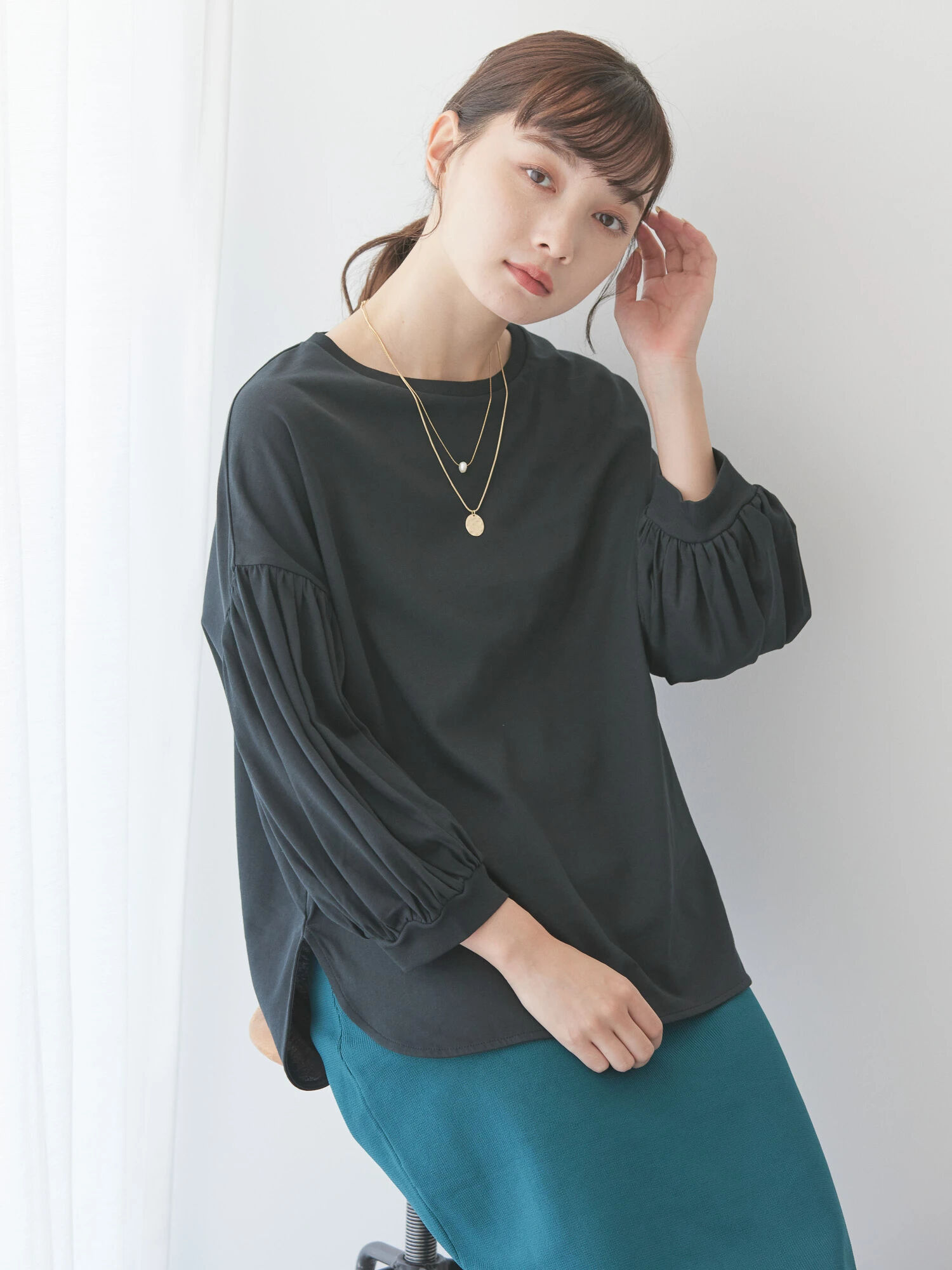 美品♡moussy リブ オフショルダー ボーダー 七分袖 カットソー - Tシャツ