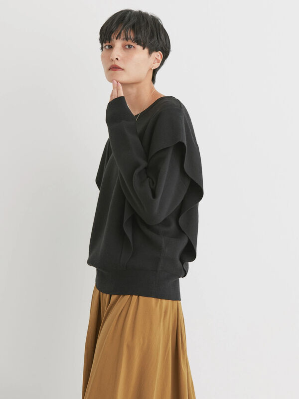 ZARA フリル袖 ニットトップス ゴールデンブラウン サイズM フリル袖