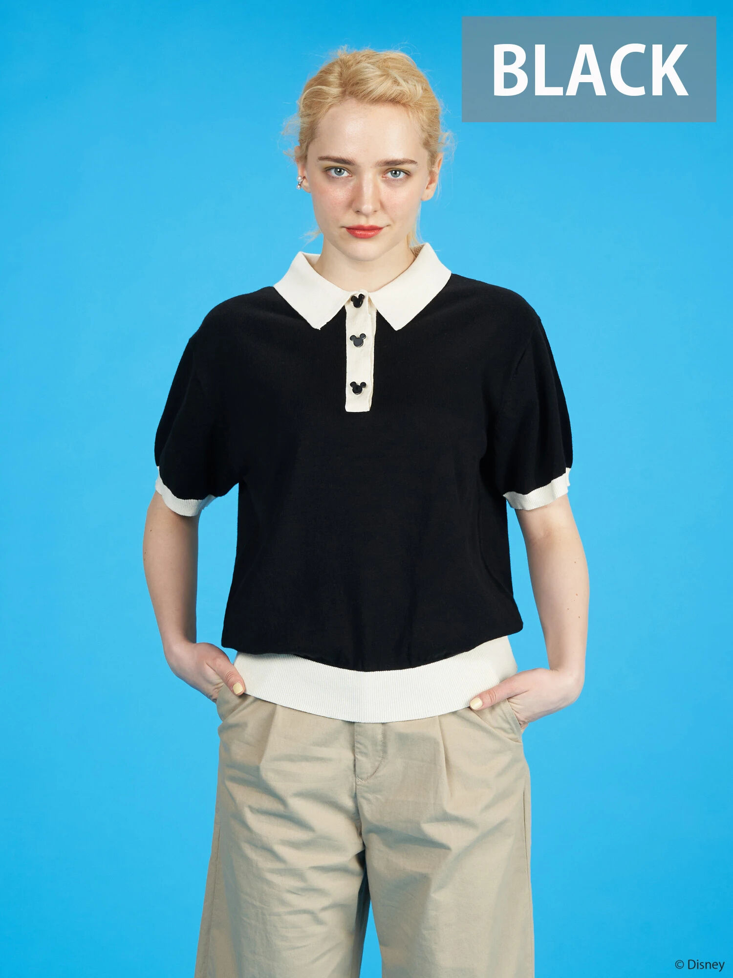 半袖ニットポロシャツ/Mickey（ホワイト/ブラック） / Disney