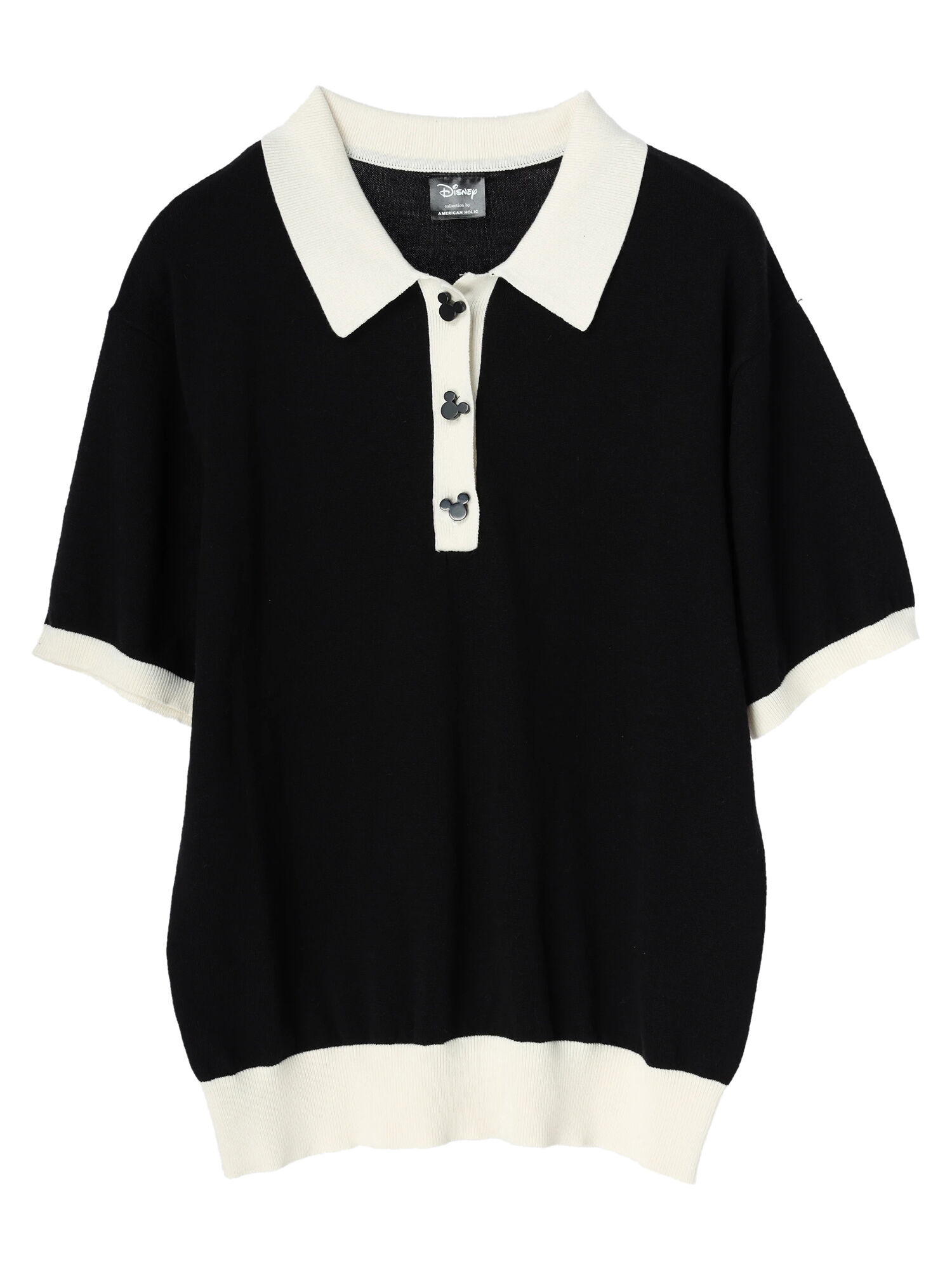 半袖ニットポロシャツ/Mickey（ホワイト/ブラック） / Disney 