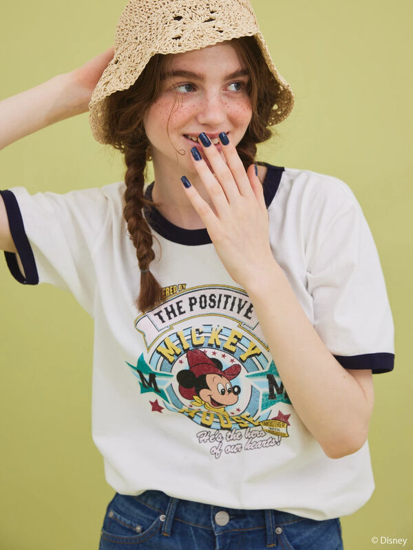 リンガーTシャツ/Mickey（レッド/ネイビー） / Disney collection by