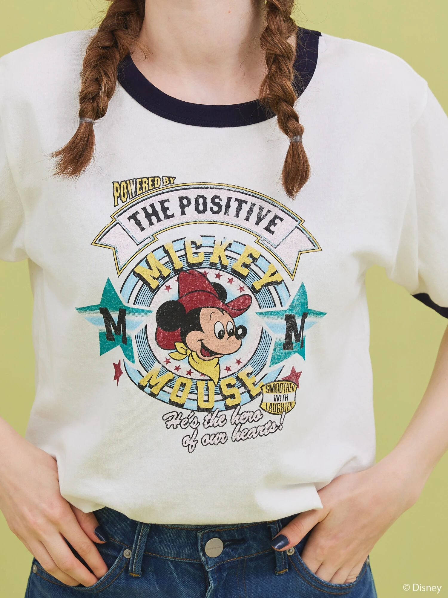 リンガーTシャツ/Mickey（レッド/ネイビー） / Disney collection by