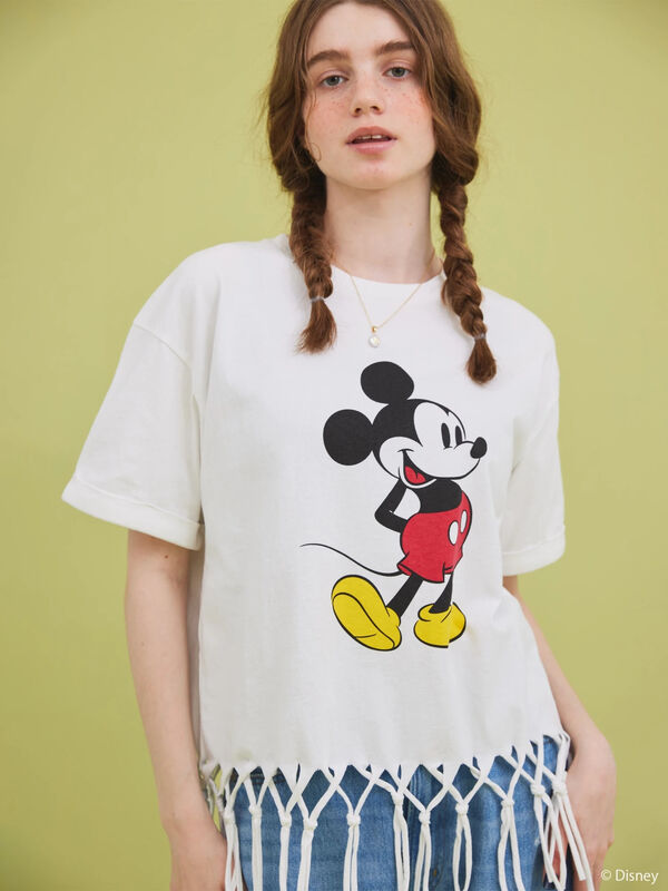 裾フリンジ半袖カットプルオーバー/Mickey（オフホワイト