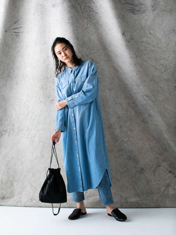 アウトレット Cotton Usaデニムシャツワンピース サックスブルー ミディアムインディゴ Koe コエ のレディースワンピース Ka01l0h00 ファッション通販のstripe Club