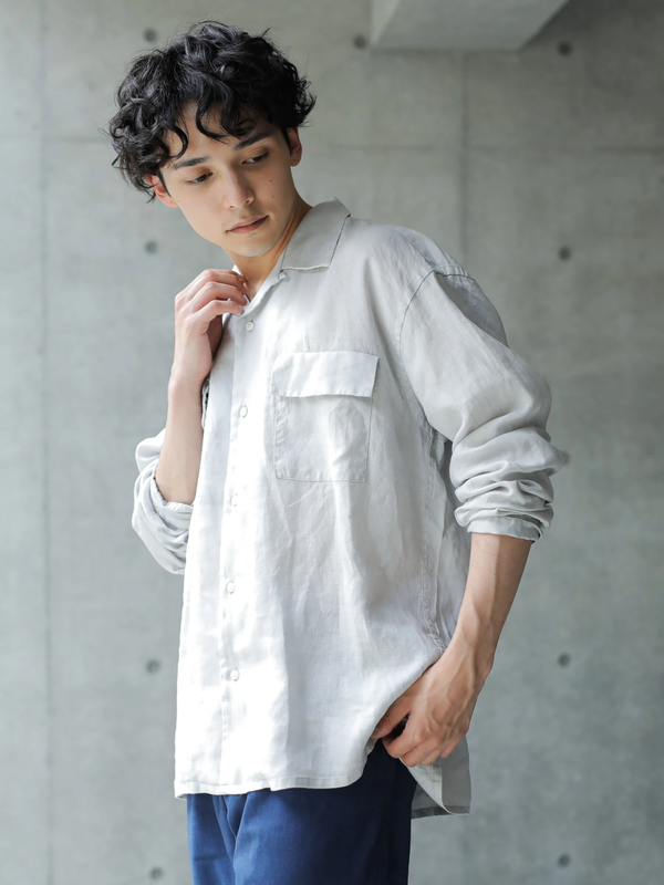 アウトレット Mens フレンチリネン オープンカラー Drop グレー ベージュ オレンジ カーキ Koe コエ のメンズシャツ ブラウス Kp02m0a0400 ファッション通販のstripe Club