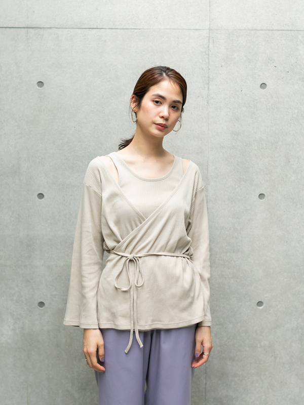 アウトレット Setランダムリブインナーxカシュクールカーデ ベージュ ネイビー Koe コエ のレディースカーディガン Ka01l1d0300 ファッション通販のstripe Club