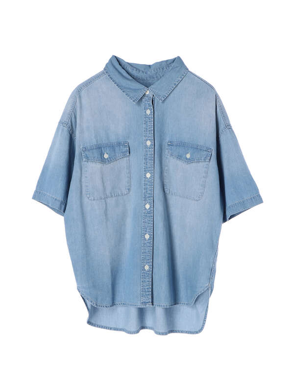 デニム半袖シャツ サックスブルー ライトインディゴ Koe コエ のレディースシャツ ブラウス Ka06l0a0100 ファッション通販のstripe Club