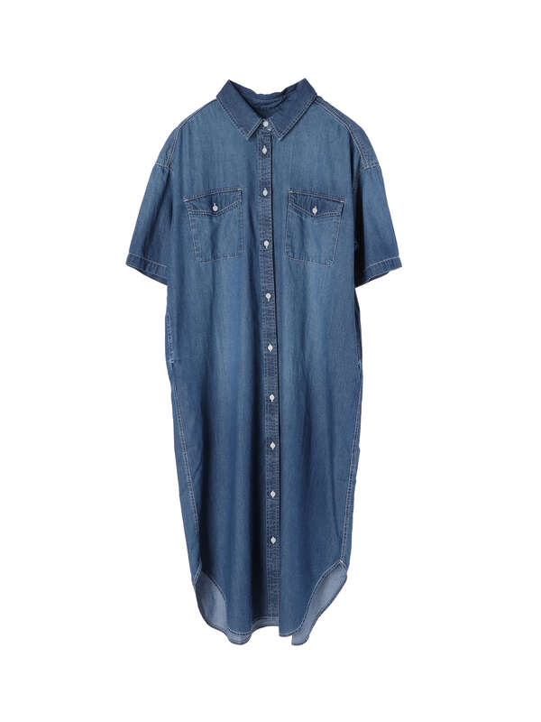 アウトレット 半袖デニムシャツワンピース サックスブルー ライトインディゴ Koe コエ のレディースワンピース Ka06l0h0100 ファッション通販のstripe Club