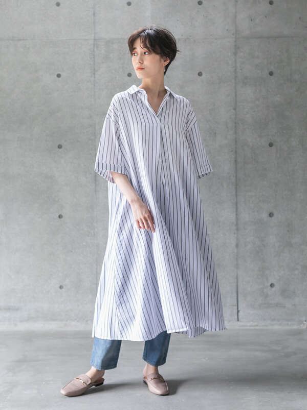 アウトレット スキッパー半袖シャツワンピース オフホワイト ブラウン サックスブルー パープル Koe コエ のレディースワンピース Ka06l0h0640 ファッション通販のstripe Club