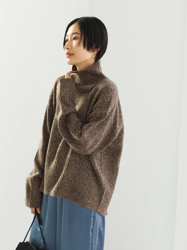 アウトレット バックスリットハイネックニットプルオーバー 杢グレー チャコールグレー ピンク ライトベージュ ベージュ ブラウン ブルー Koe コエ のレディースニット セーター Kp07l2c0100 ファッション通販のstripe Club