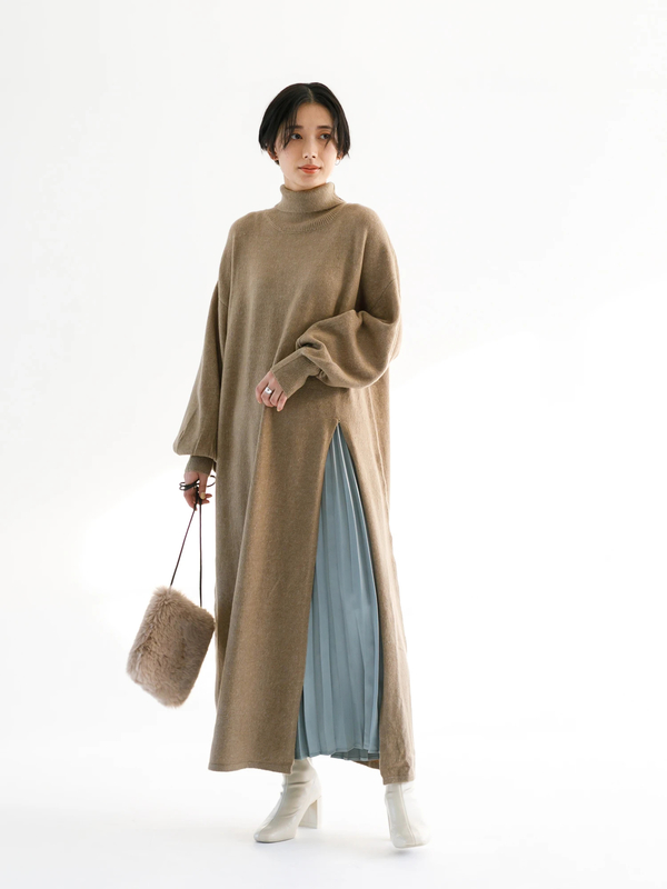 アウトレット フロントスリットハイネックニットワンピース ブラック グレーベージュ パープル Koe コエ のレディースワンピース Kp04l2h0100 ファッション通販のstripe Club