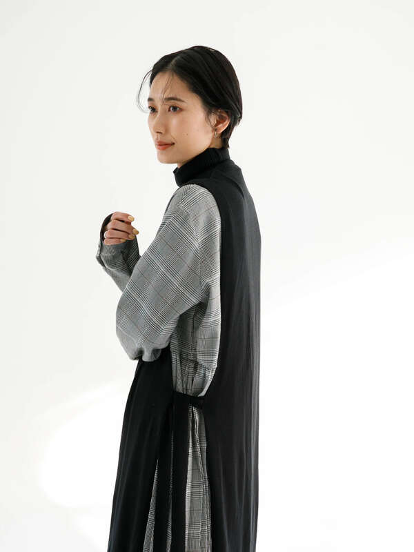 2点set タートルニットベスト チェック柄シャツワンピース ホワイト グレー Koe コエ のレディースワンピース Kp07l0h00 ファッション通販のstripe Club