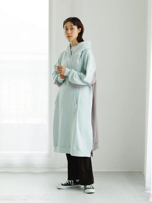 Tc裏毛ルーズシルエット配色パーカーワンピース21s ホワイト ライトグレー チャコールグレー カーキ Koe コエ のレディースワンピース Kp15l1h0100 ファッション通販のstripe Club