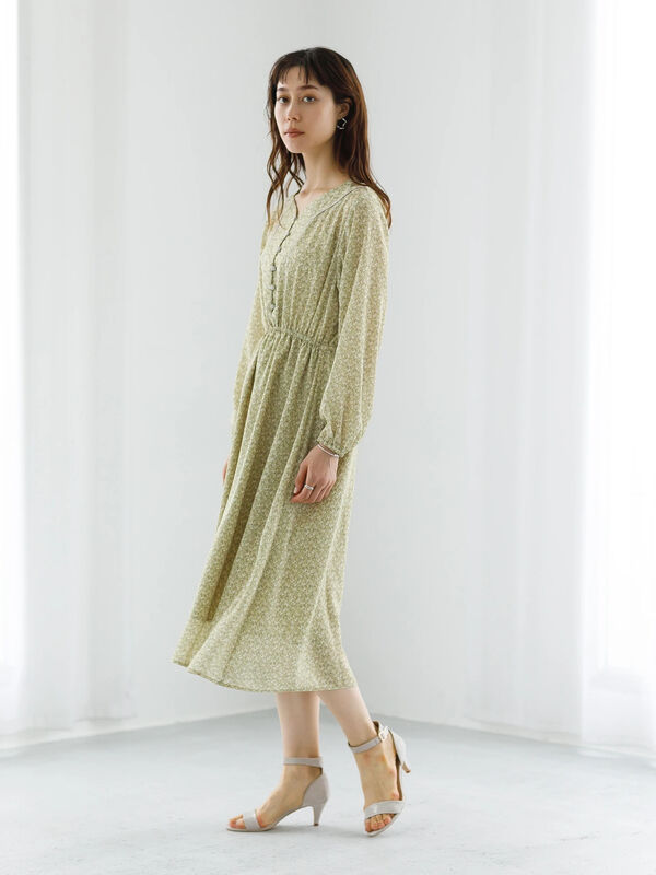 アウトレット 花柄パイピングワンピース イエロー サックスブルー Koe コエ のレディースワンピース Ka11l0h0300 ファッション通販のstripe Club