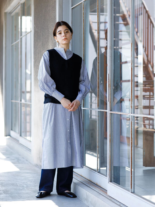 アウトレット Web限定 バンドカラーストライプロングシャツワンピース ブラック レッド サックスブルー Koe コエ のレディースワンピース Kh11l0h0100 ファッション通販のstripe Club