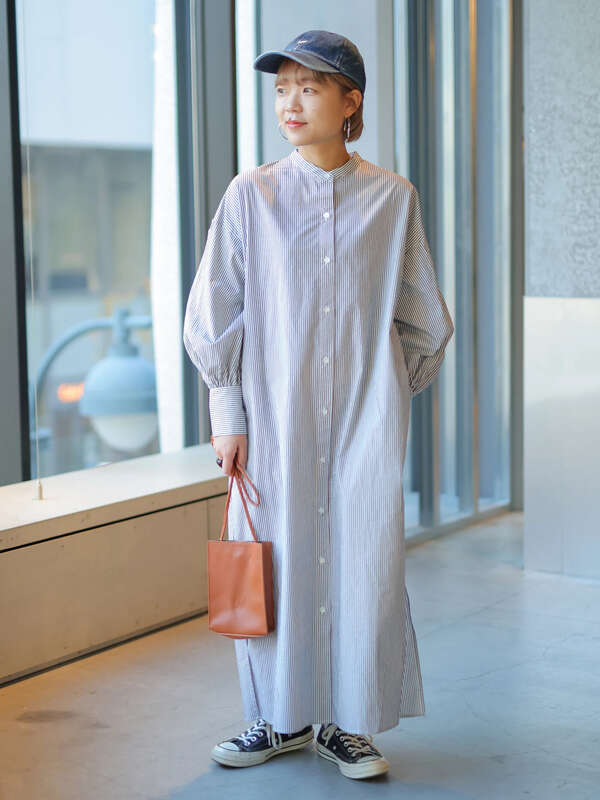 Web限定 バンドカラーストライプロングシャツワンピース ブラック レッド サックスブルー Koe コエ のレディースワンピース Kh11l0h0100 ファッション通販のstripe Club