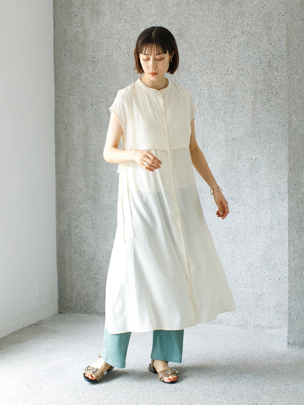 レイヤー風フレンチスリーブシャツワンピース アイボリー ブラック オレンジ グリーン ブルー ラベンダー Koe コエ のレディースワンピース Kp12l0h0900 ファッション通販のstripe Club