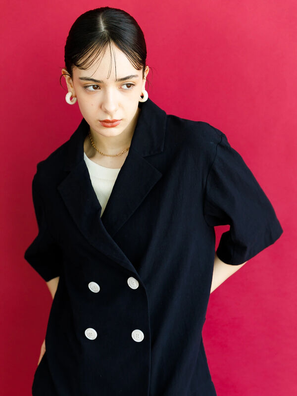 アウトレット 麻見えエンボス半袖ジャケット アイボリー ブラック グリーン ブルー Koe コエ のレディースジャケット Kp22l0y00 ファッション通販のstripe Club