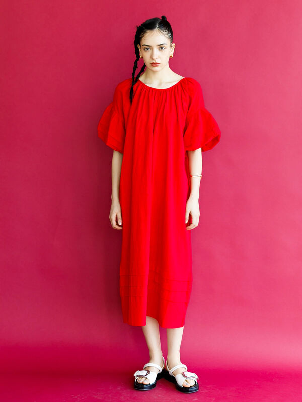 前後2way 綿麻袖ボリュームサックワンピース オフホワイト レッド オレンジ イエロー グリーン Koe コエ のレディースワンピース Kp22l0h0800 ファッション通販のstripe Club