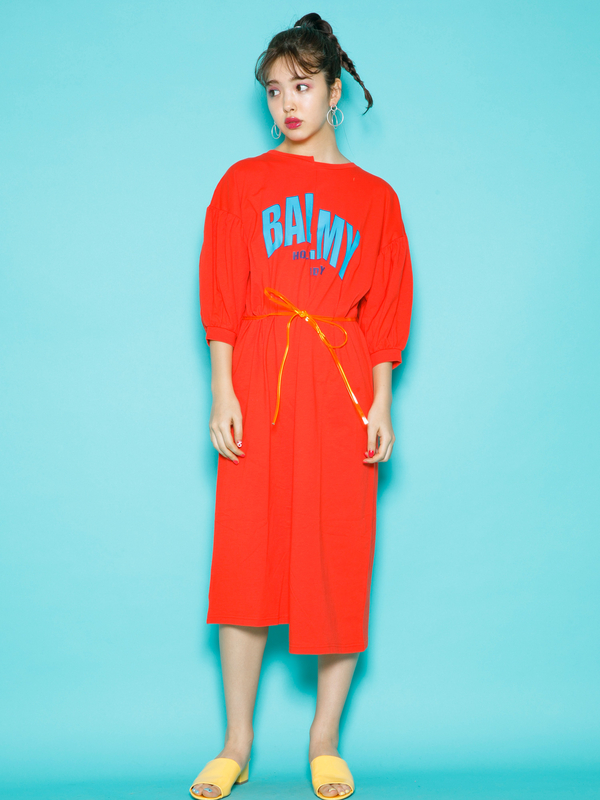 アウトレット 古着 リメイク風袖ボリュームワンピース 杢グレー レッド グリーン Nicoron ニコロン のレディースワンピース M11h ファッション通販のstripe Club