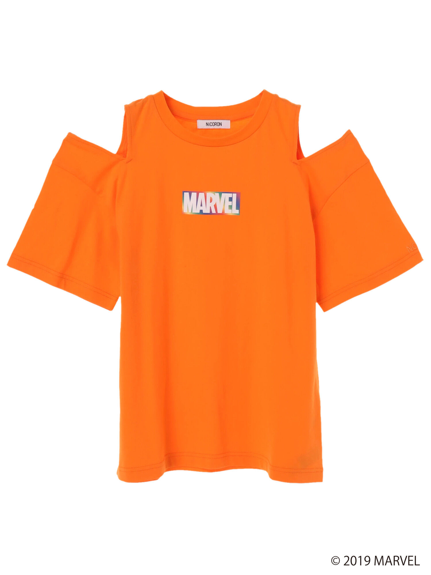 アウトレット】MARVEL肩空きTシャツ（オフホワイト/ブラック/オレンジ