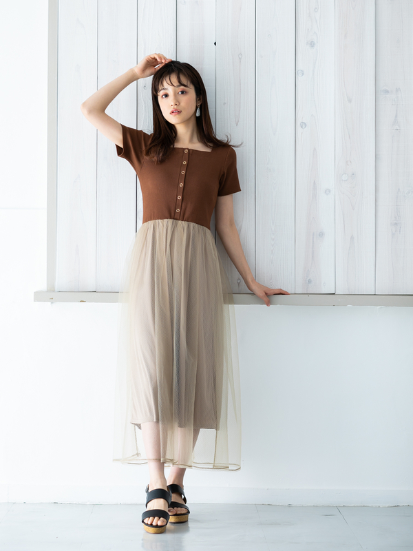 アウトレット チュールドッキングワンピース ブラウン ボーダー Nicoron ニコロン のレディースワンピース Mb01l0h0900 ファッション通販のstripe Club