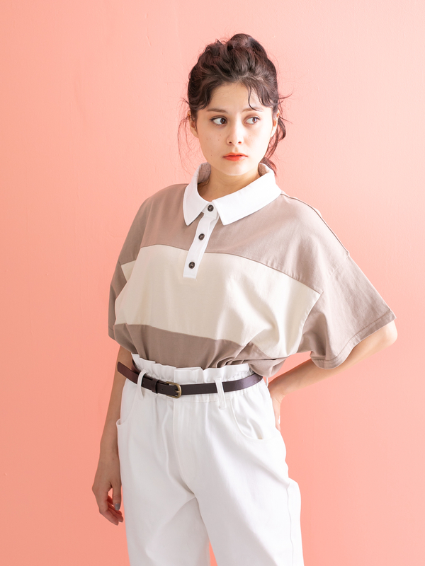 アウトレット 配色ラガーtシャツ チャコールグレー ベージュ ミントグリーン Nicoron ニコロン のレディースカットソー Mb06l1c0100 ファッション通販のstripe Club