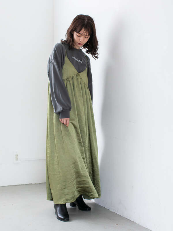 アウトレット 超十代 着用アイテム ヴィンテージサテンキャミワンピース ブラック テラコッタ カーキ Nicoron ニコロン のレディース ワンピース Mb03l0h0400 ファッション通販のstripe Club