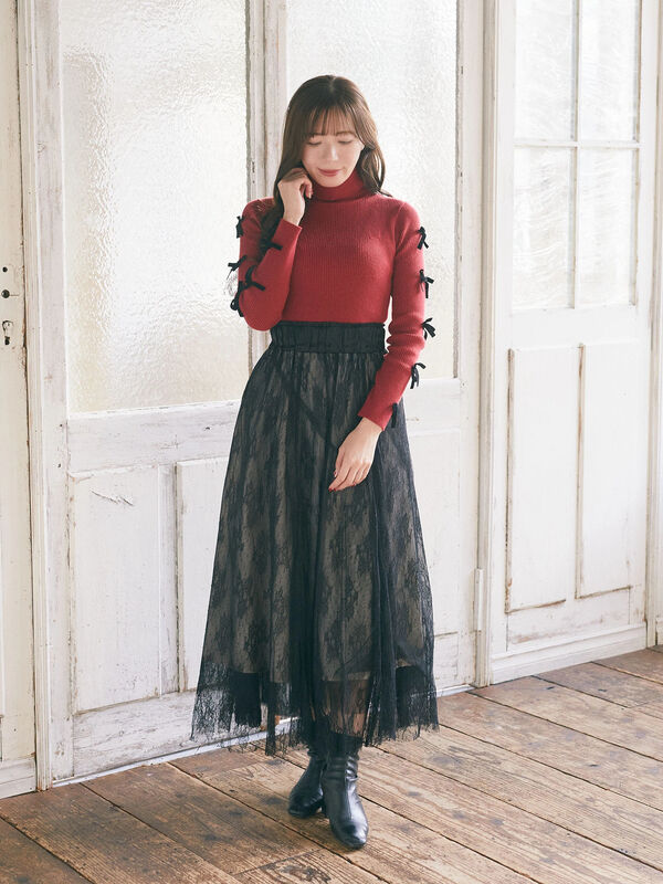 レースチュールスカート（オフホワイト/ブラック） / Areeam（アリーム  