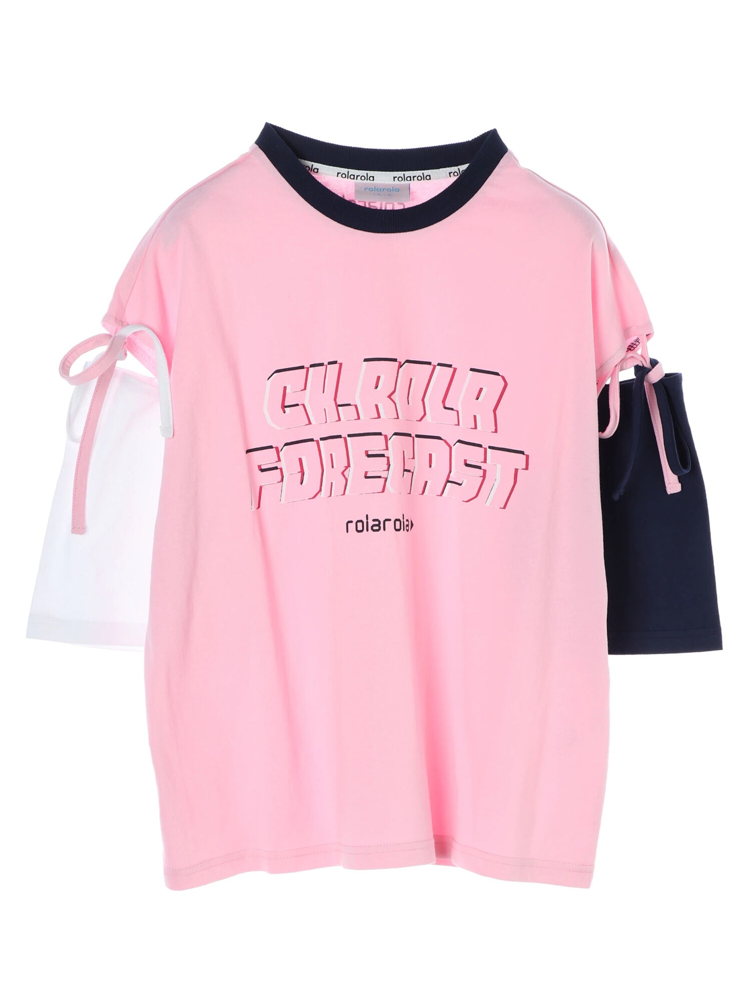 rolarola】カラーブロックリボンTシャツ（ホワイト/ピンク