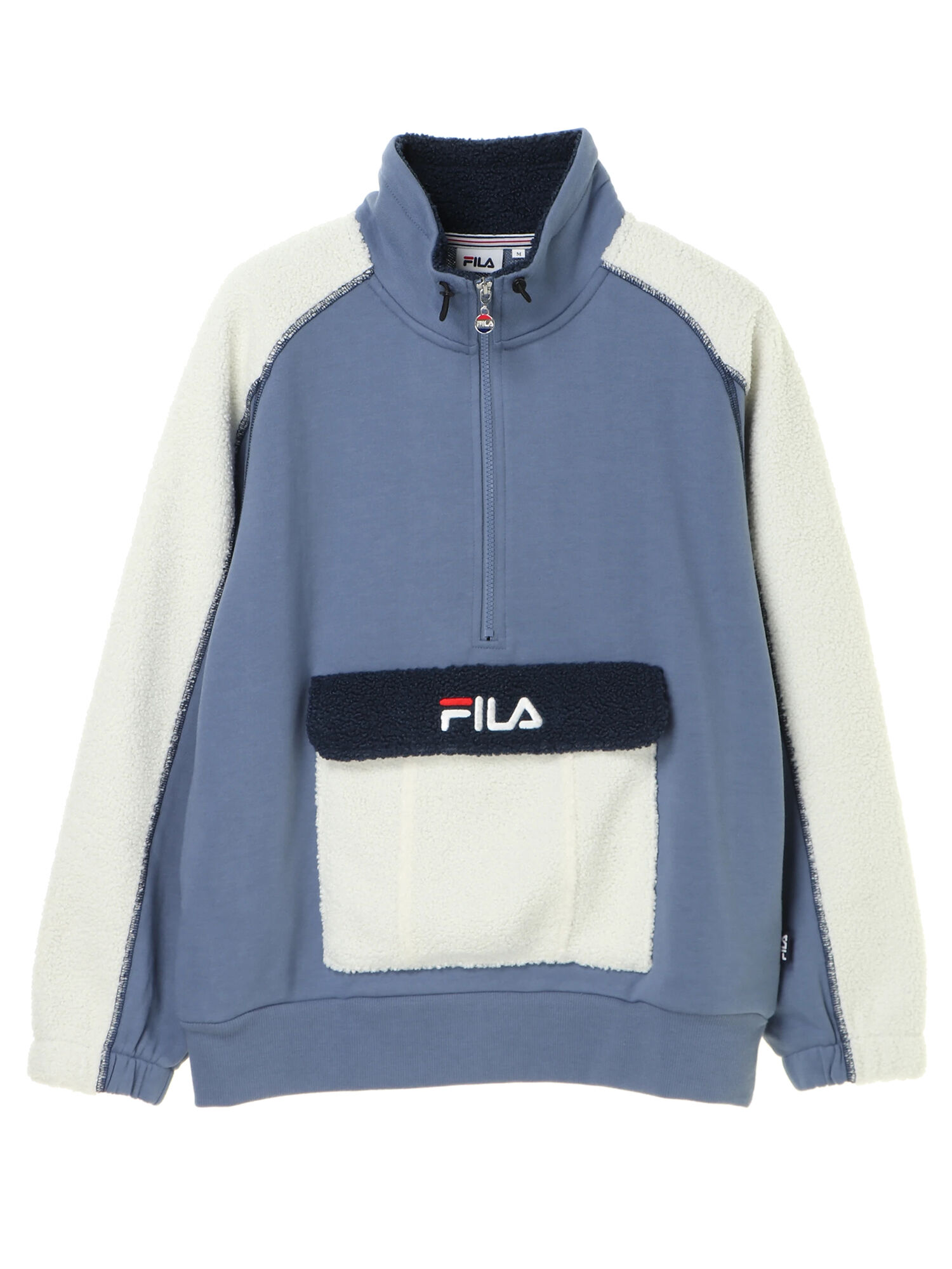 FILA】ボアMIXハーフジッププル（オフホワイト/レッド/ネイビー