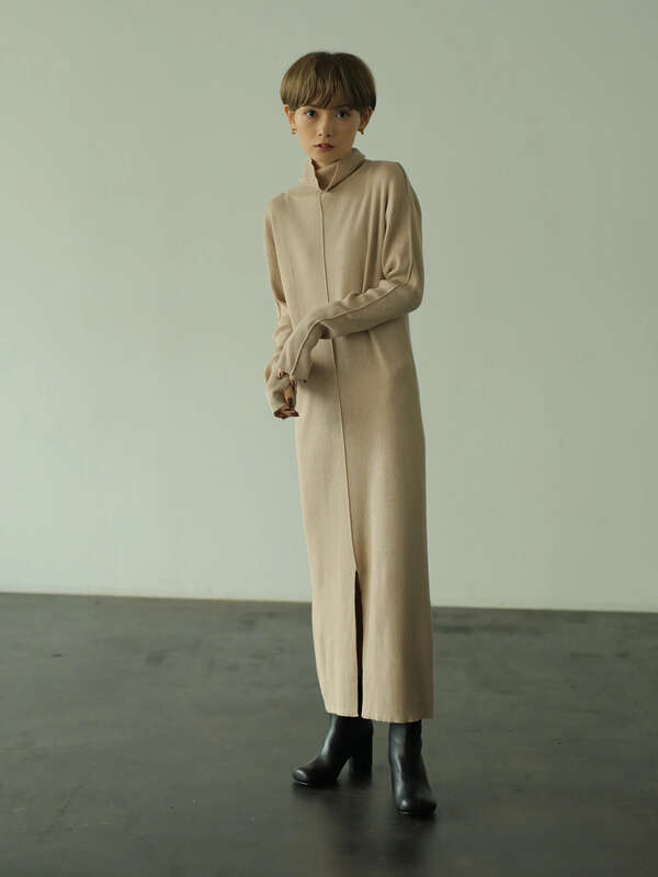 タートルネックリンキングワンピース ベージュ ダークブラウン Rem Closet レムクローゼット のレディースワンピース Ng05l2h0100 ファッション通販のstripe Club