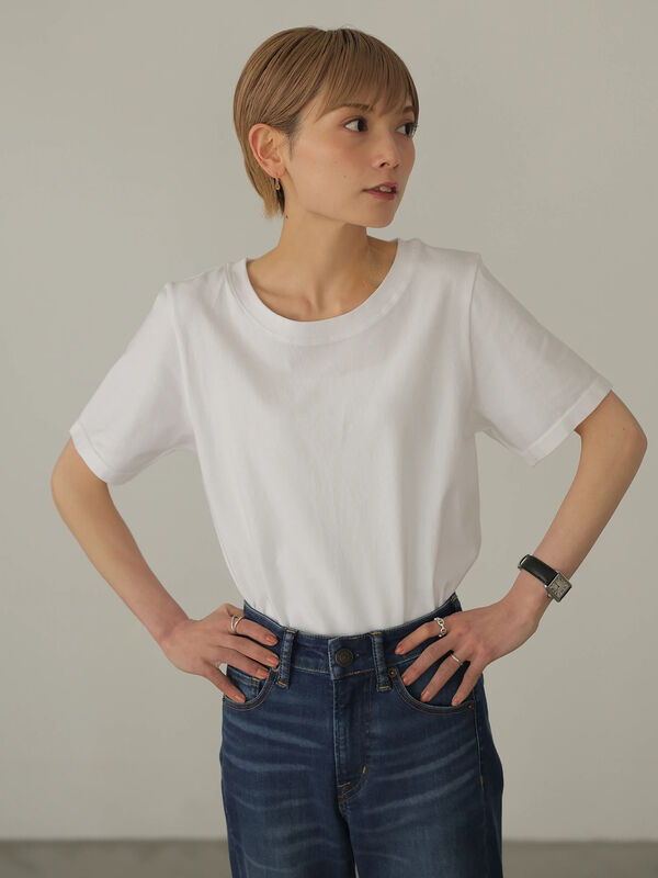 オーガニックコットンブレンドtシャツ ホワイト ブラック オリーブ Rem Closet レムクローゼット のレディースカットソー Ng15l1c0500 ファッション通販のstripe Club