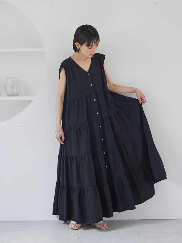 コットンティアードワンピース ブラック キャラメル Rem Closet レムクローゼット のレディースワンピース Ng22l0h00 ファッション通販のstripe Club