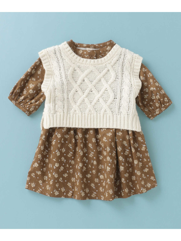 Petit Main ケーブルニットベスト 花柄ワンピースセット オフホワイト ブラック Stripe Club Kids By Smarby ストライプクラブ キッズ バイ スマービー のキッズワンピース Ccn9045 ファッション通販のstripe Club
