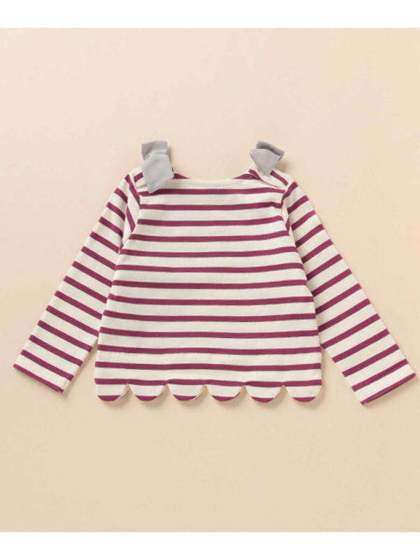 Petit Main 肩リボンスカラップボーダーtシャツ ブラック ピンク ゴールド Stripe Club Kids By Smarby ストライプクラブ キッズ バイ スマービー のキッズtシャツ Ccn9045 ファッション通販のstripe Club