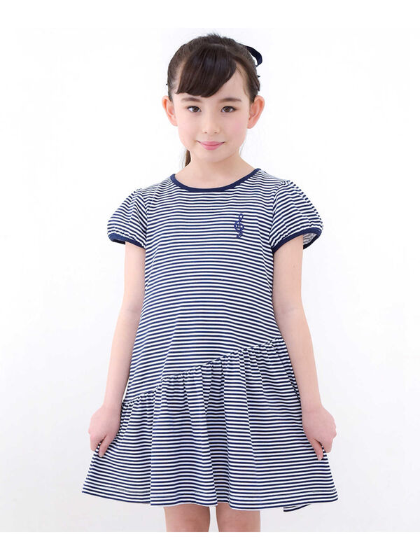 Iammarilyn キッズ服綿100 ボーダー柄音符刺繍斜め切り替えaラインワンピース ネイビー Stripe Club Kids By Smarby ストライプクラブ キッズ バイ スマービー のキッズワンピース Ccn9026 ファッション通販のstripe Club