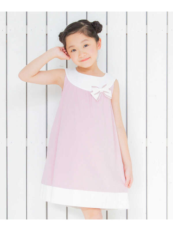 Moononnon 綿100 リボン付きaラインマリンワンピース ピンク ネイビー Stripe Club Kids By Smarby ストライプクラブ キッズ バイ スマービー のキッズワンピース Ccn9025 ファッション通販のstripe Club