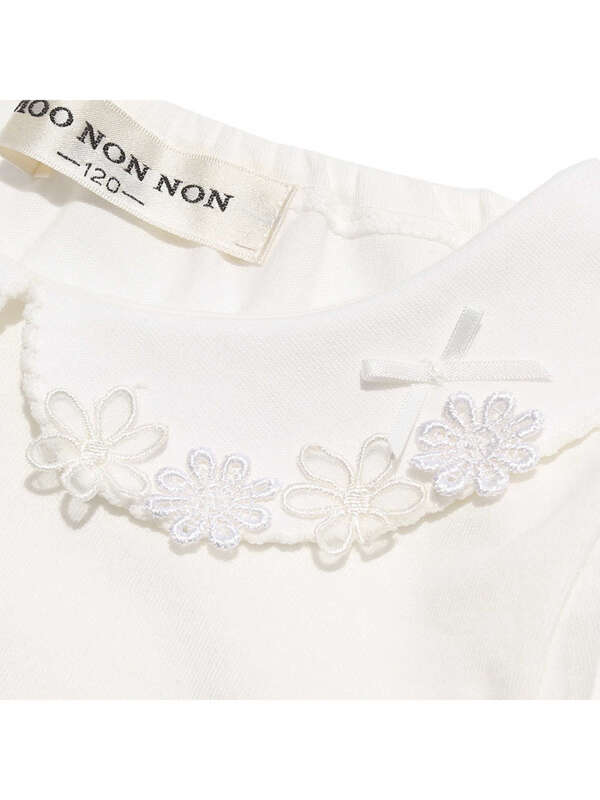 Moononnon 綿100 花モチーフレース衿付きtシャツ オフホワイト ネイビー Stripe Club Kids By Smarby ストライプクラブ キッズ バイ スマービー のキッズtシャツ Ccn9025 ファッション通販のstripe Club