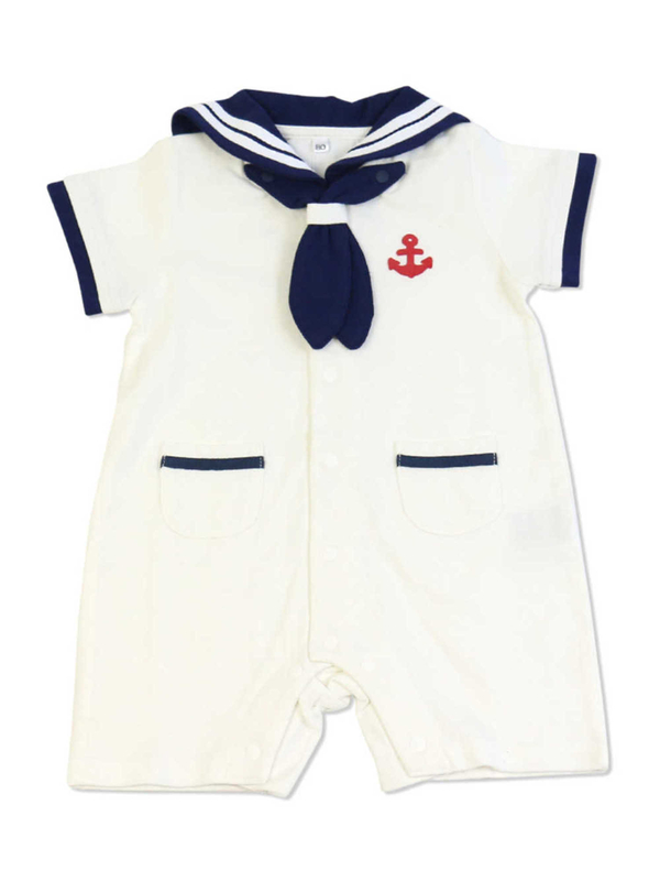 Chil2 セーラー襟半袖カバーオール オフホワイト ネイビー Stripe Club Kids By Smarby ストライプクラブ キッズ バイ スマービー のキッズオールインワン Ccn9059 ファッション通販のstripe Club