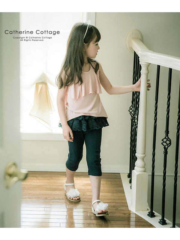 Catherinecottage フリル レース7分丈リブレギンス グレー ブラック ピンク サックスブルー ネイビー ライラック Stripe Club Kids By Smarby ストライプクラブ キッズ バイ スマービー のキッズタイツ 靴下 Ccn9067 Qs010 ファッション通販のstripe Club