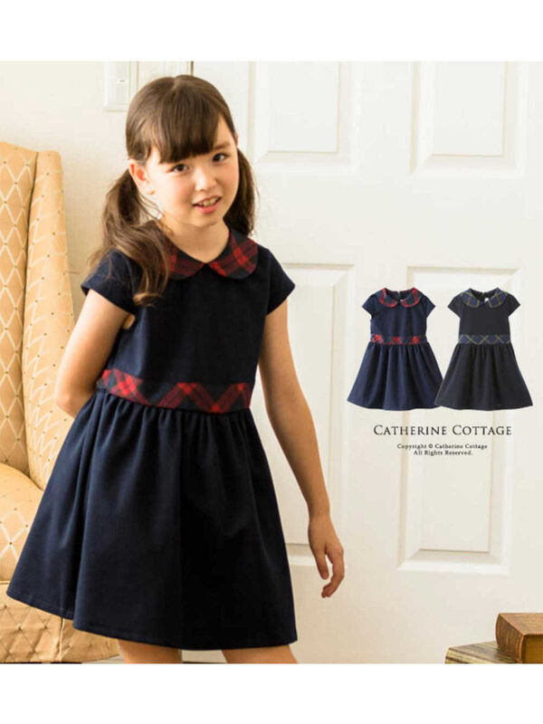 Catherinecottage チェック切り替え丸襟ワンピース ネイビー Nvy2 Stripe Club Kids By Smarby ストライプクラブ キッズ バイ スマービー のキッズワンピース Ccn9067 Cc0430 ファッション通販のstripe Club
