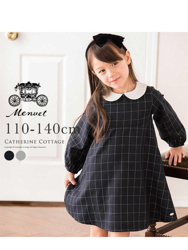 Catherinecottage 襟付き長袖チェックワンピース メヌエット グレー ネイビー Stripe Club Kids By Smarby ストライプクラブ キッズ バイ スマービー のキッズワンピース Ccn9067 Tm1036 ファッション通販のstripe Club