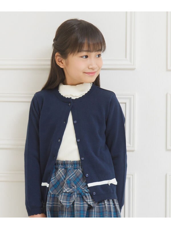 むーのんのん 子供服 女の子 カーディガン 長袖 普段着 通学着 フォーマル 入学式 お出かけ着 綿100 ライン リボン付き Moononnon ネイビー パープル Stripe Club Kids By Smarby ストライプクラブ キッズ バイ スマービー のキッズカーディガン Ccn9025