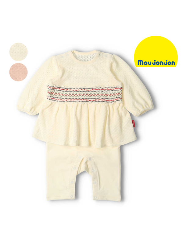 Moujonjon スモック刺繍ワンピースオール ロンパース ホワイト ピンク Stripe Club Kids By Smarby ストライプクラブ キッズ バイ スマービー のキッズオールインワン Ccn9075 M ファッション通販のstripe Club
