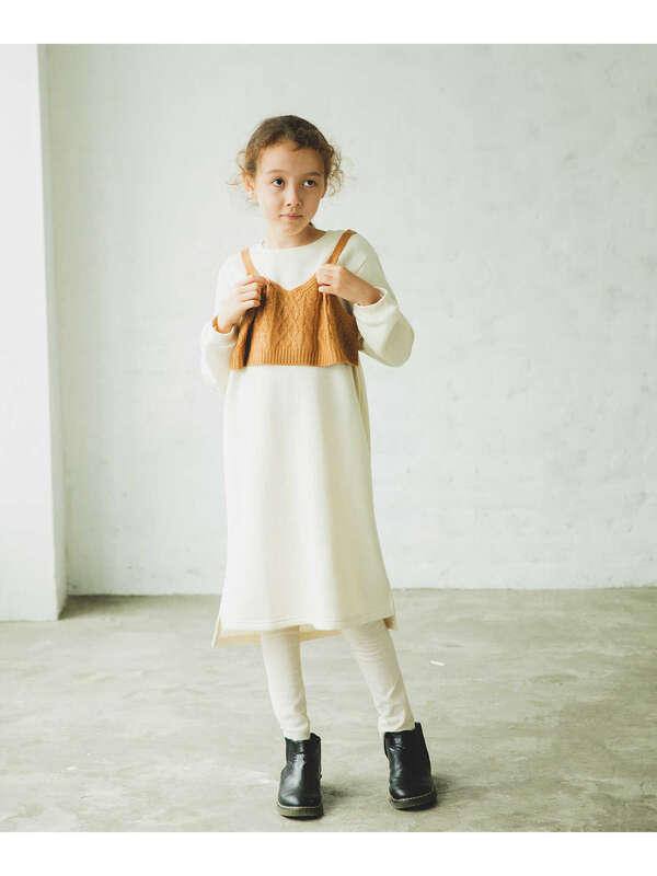 Pairmanon あったか 裏起毛 ニット ビスチェ ドッキング 長袖 スウェット ワンピース アイボリー ベージュ モカ Stripe Club Kids By Smarby ストライプクラブ キッズ バイ スマービー のキッズワンピース Ccn9074 Mn0awop555 ファッション通販のstripe Club